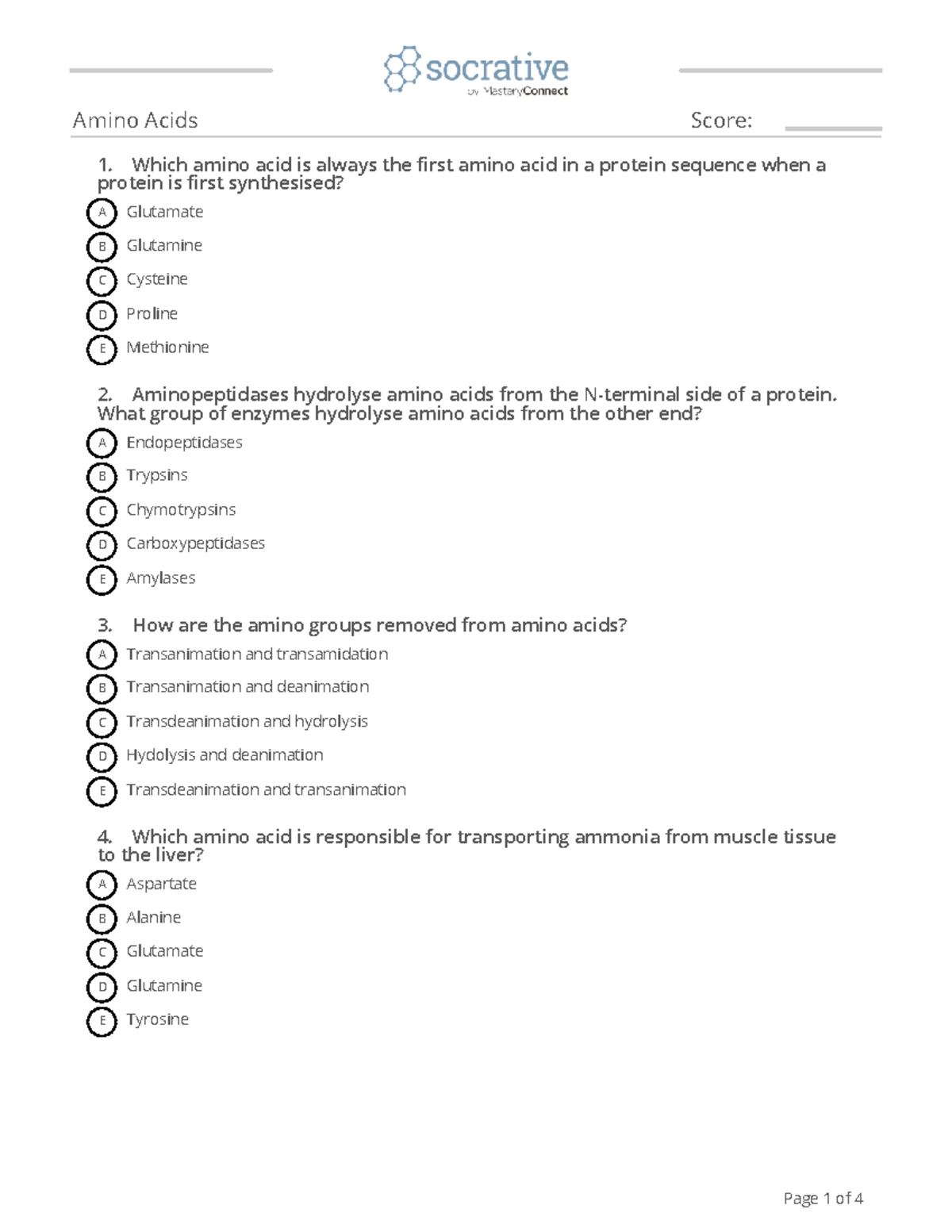 Quiz Amino Acids - Amino Acids1. Which Amino Acid Is Always The First ...