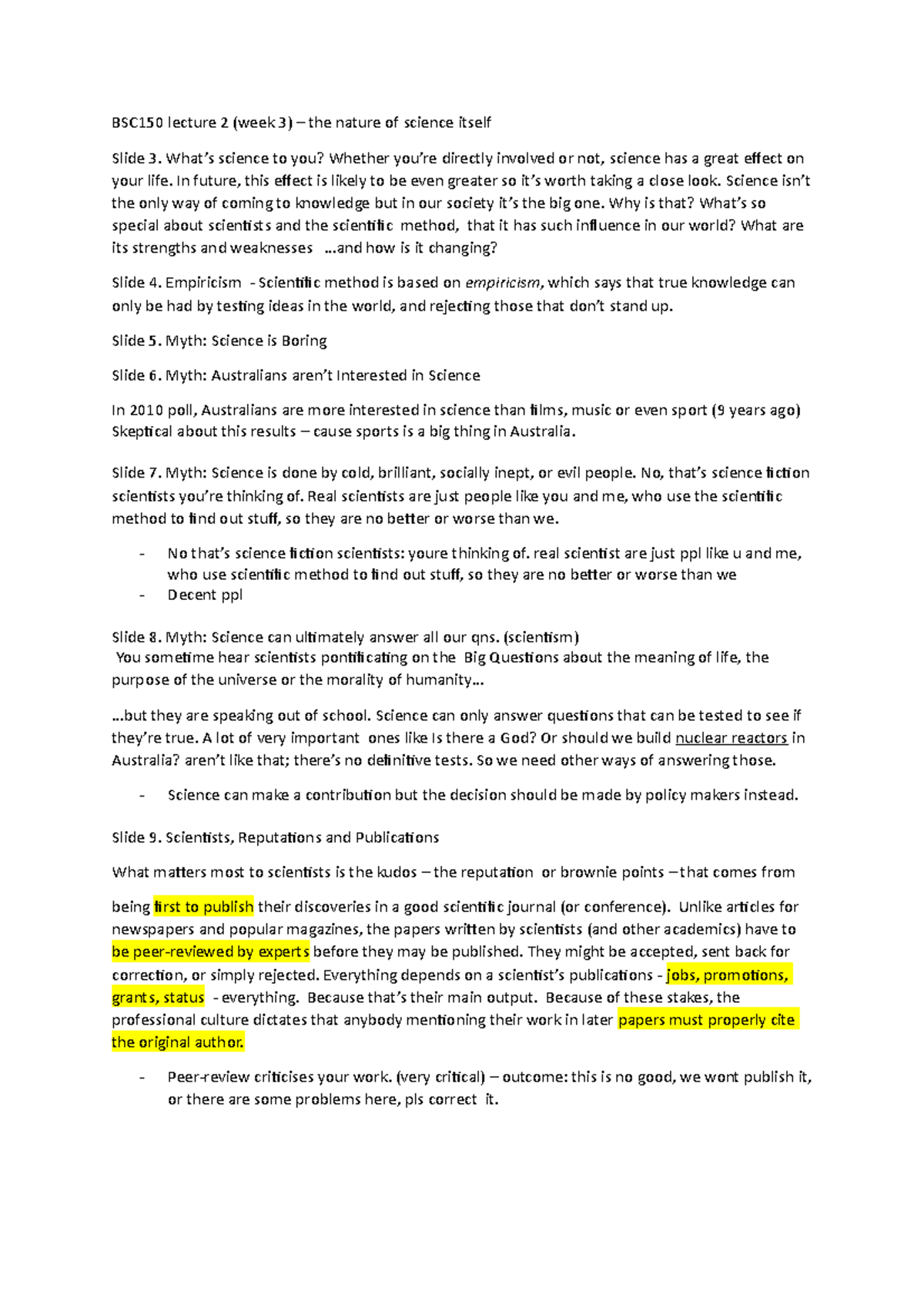 BSC150 lecture 2 - Notes - BSC150 lecture 2 (week 3) – the nature of ...