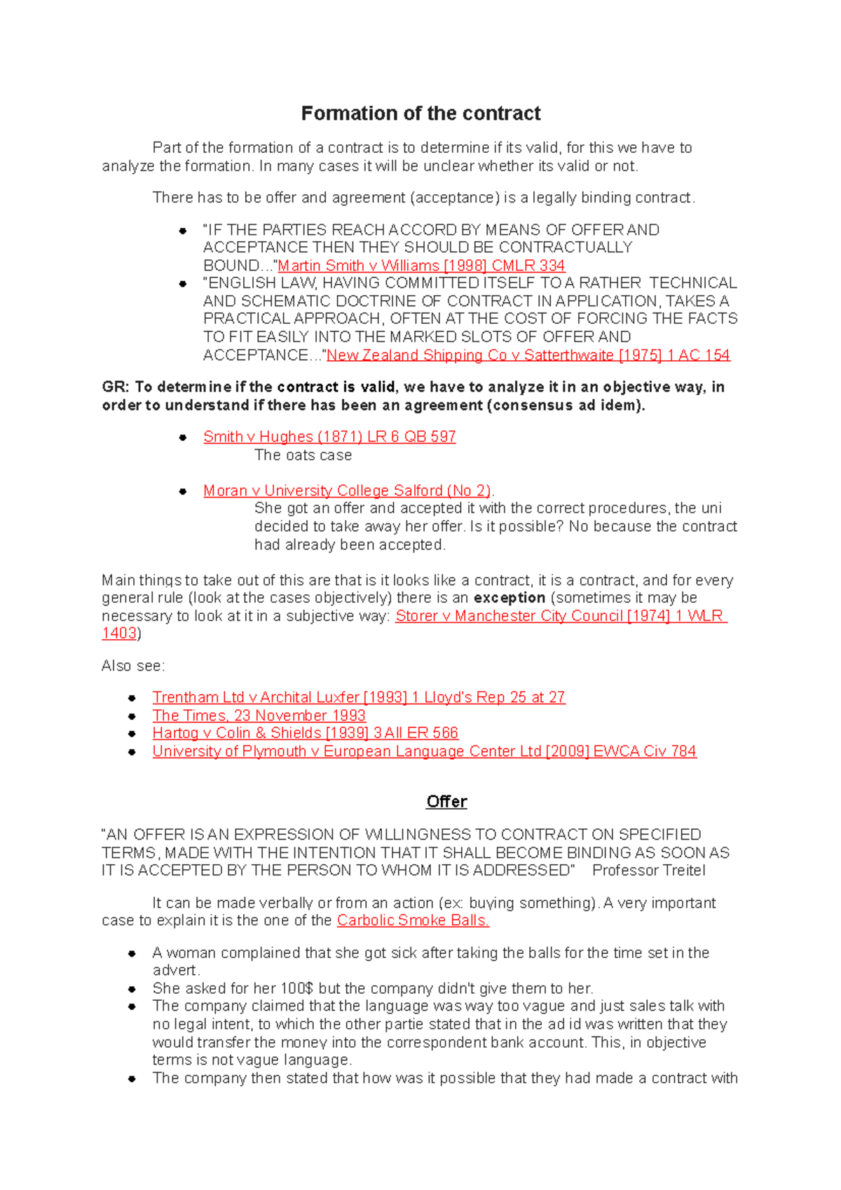 2. Offer and accetance, formation of a contract - Formation of the ...