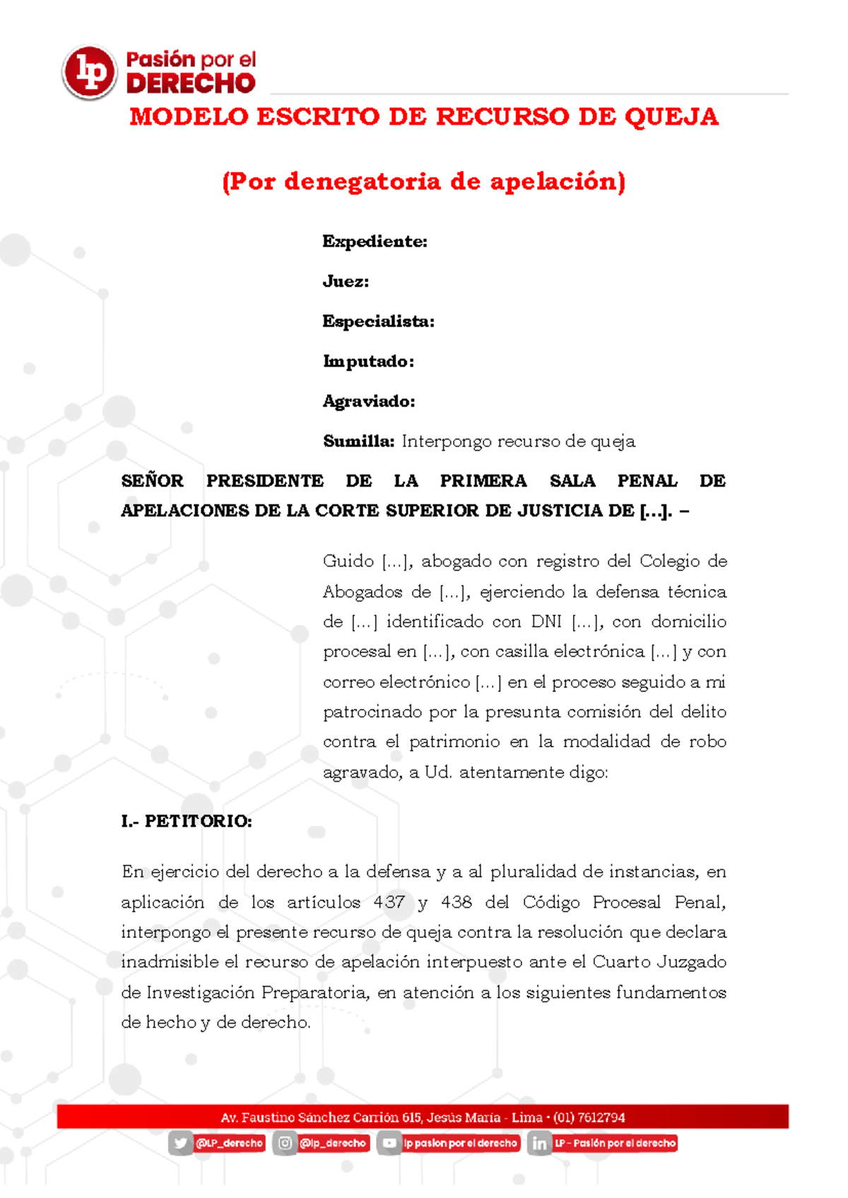 Modelo Recurso De Queja Penal Modelo Escrito De Recurso De Queja Por