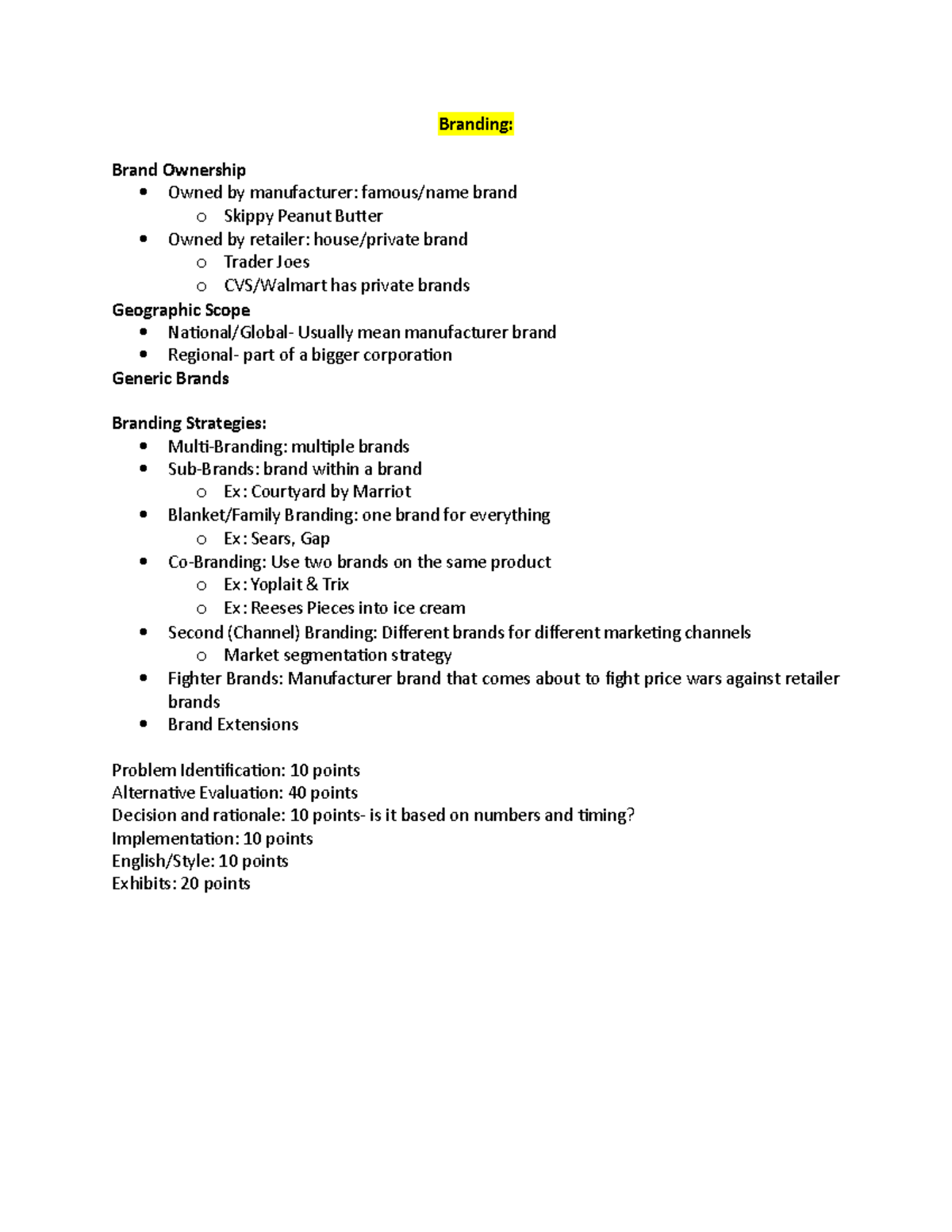 Branding - Lecture Notes - Branding: Brand Ownership Owned by ...