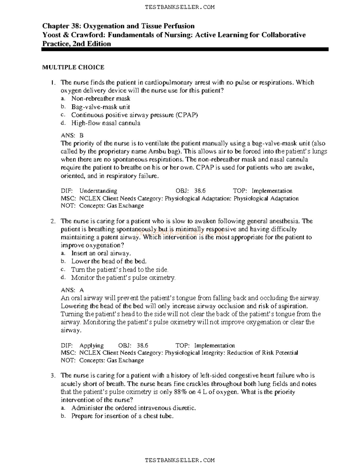 38nsg 3130 Test Bank - TESTBANKSELLER Chapter 38: Oxygenation And ...