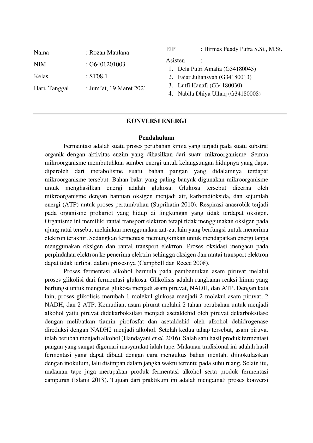 Laporan Praktikum Biologi Dasar Bio102 Konversi Energi 2021 2022