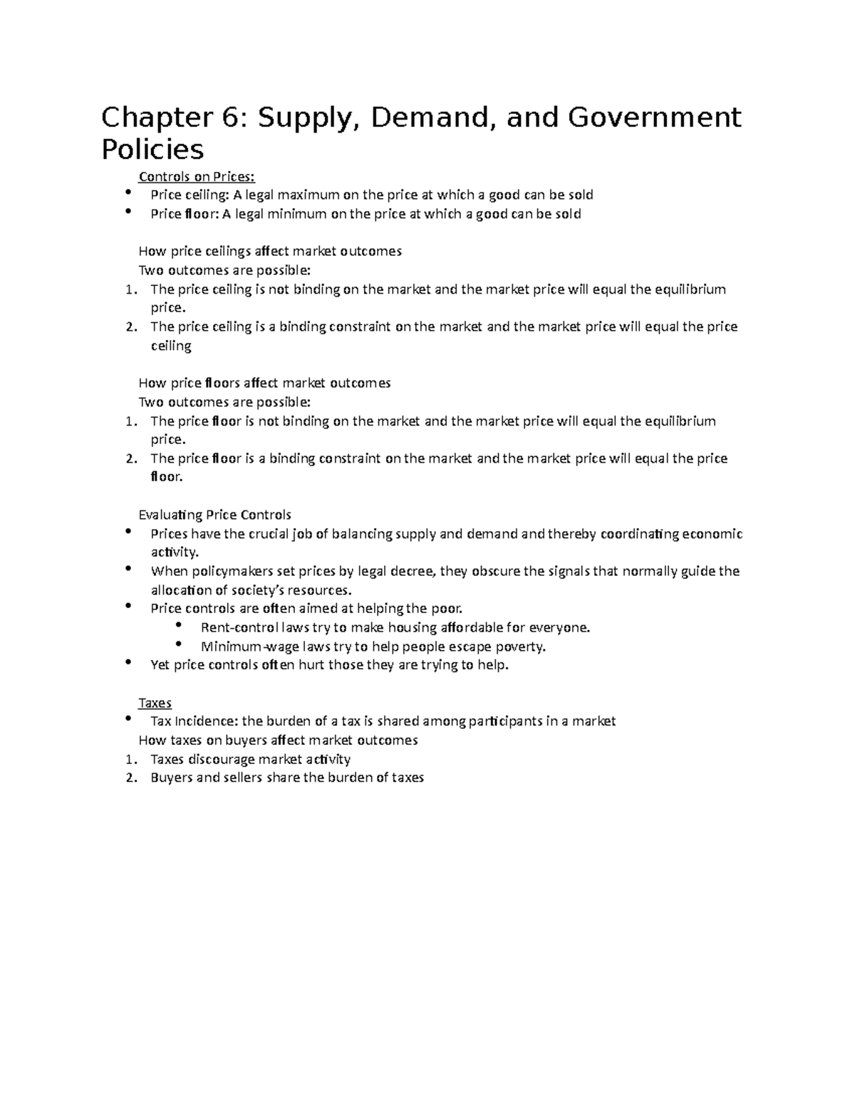 Chapter 6 Chapter 6 Supply, Demand, and Government Policies Controls