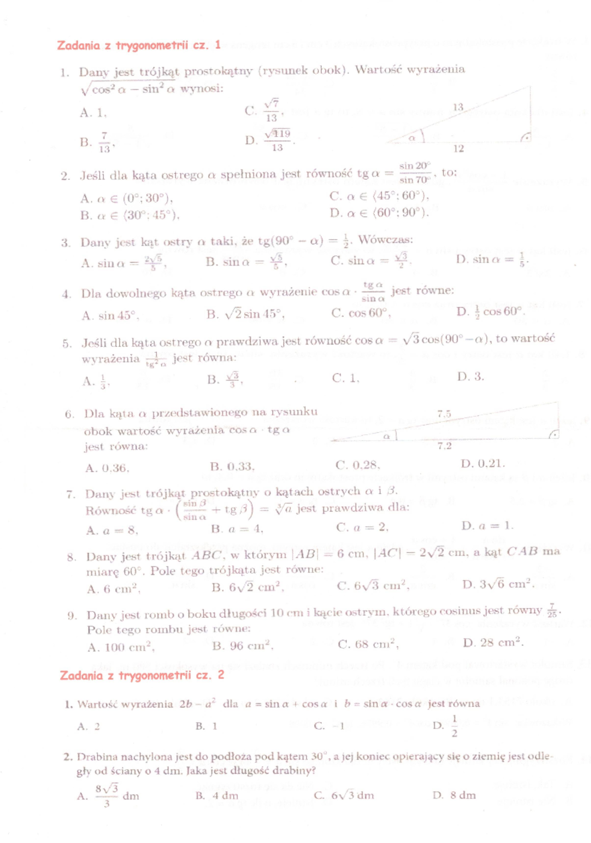 Zadania z trygonometrii - Matematyka - Zakres rozszerzony - Studocu