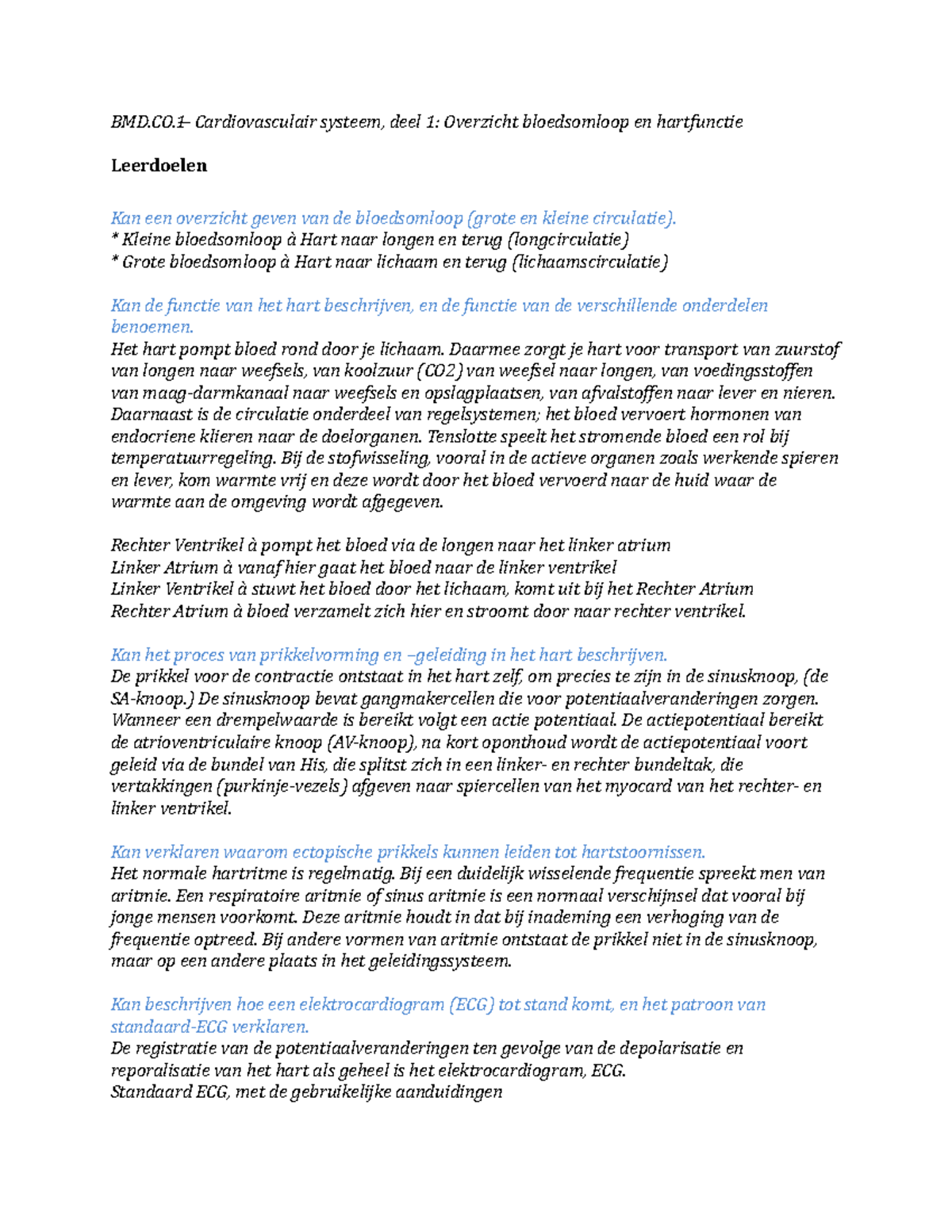 Biomedisch B Leerdoelen - BMD.CO ̶ Cardiovasculair Systeem, Deel 1 ...