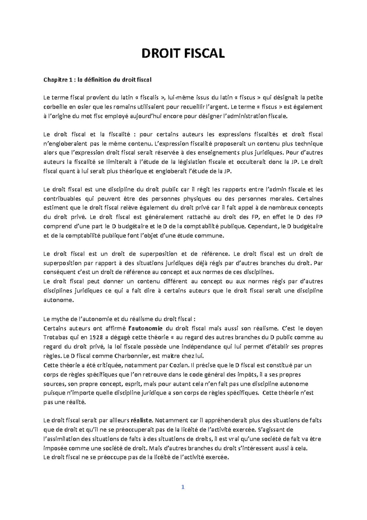 Droit fiscal - DROIT FISCAL Chapitre 1 : la définition du droit fiscal ...