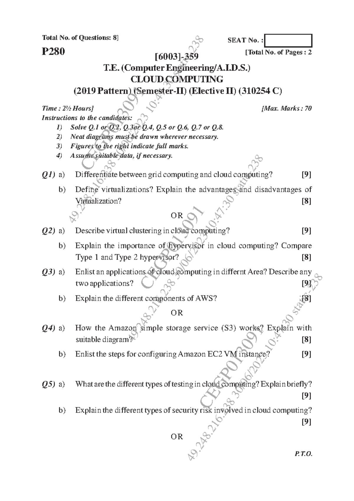 CC - paper - Total No. of Questions: 8] [6003]- T. (Computer ...