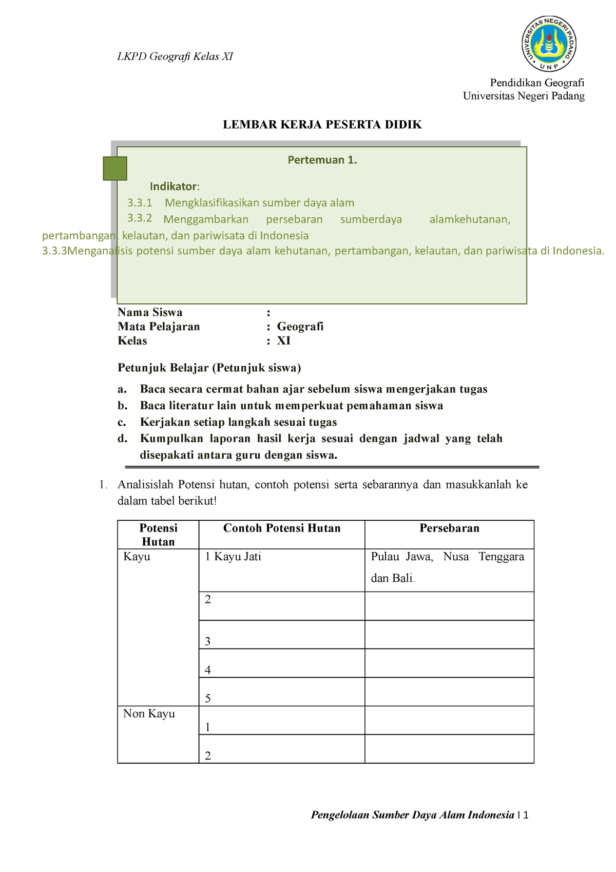 3 - MJKJKJD - LKPD Geografi Kelas XI SMA Pendidikan Geografi ...