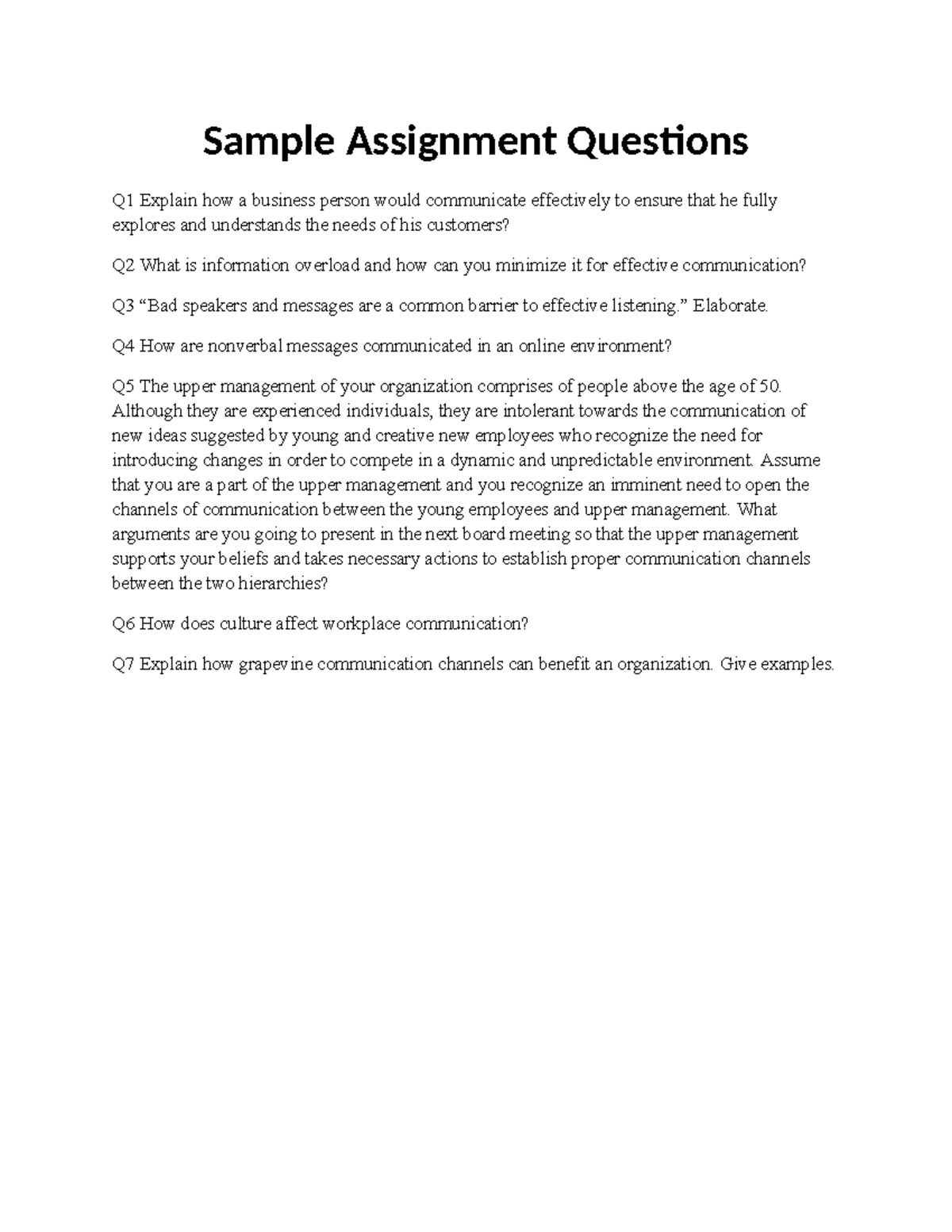 Sample Assignment Questions - ” Elaborate. Q4 How are nonverbal ...