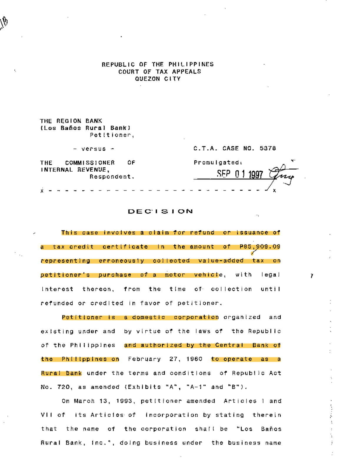 The Region Bank (Los Baños Rural Bank) vs CIR REPUBLIC OF THE