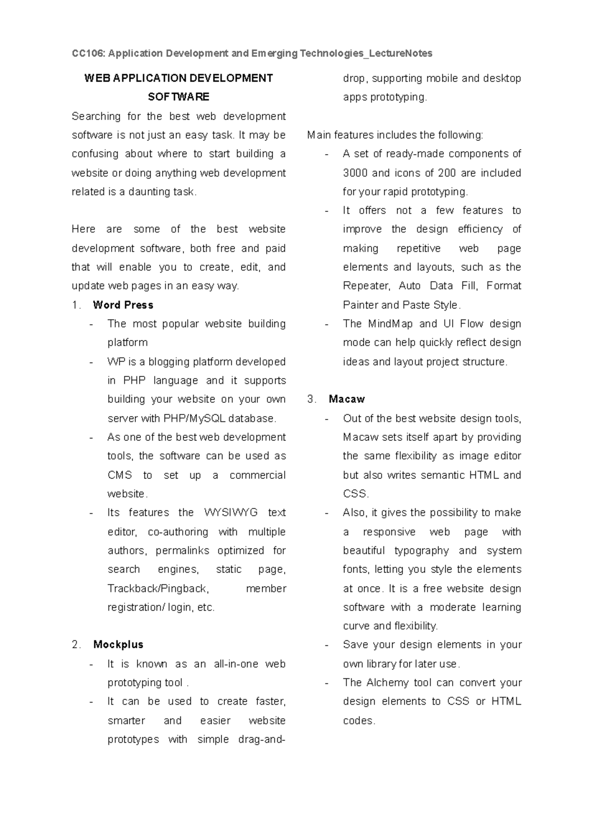 Web Application Development Software Lecture Notes - WEB APPLICATION ...