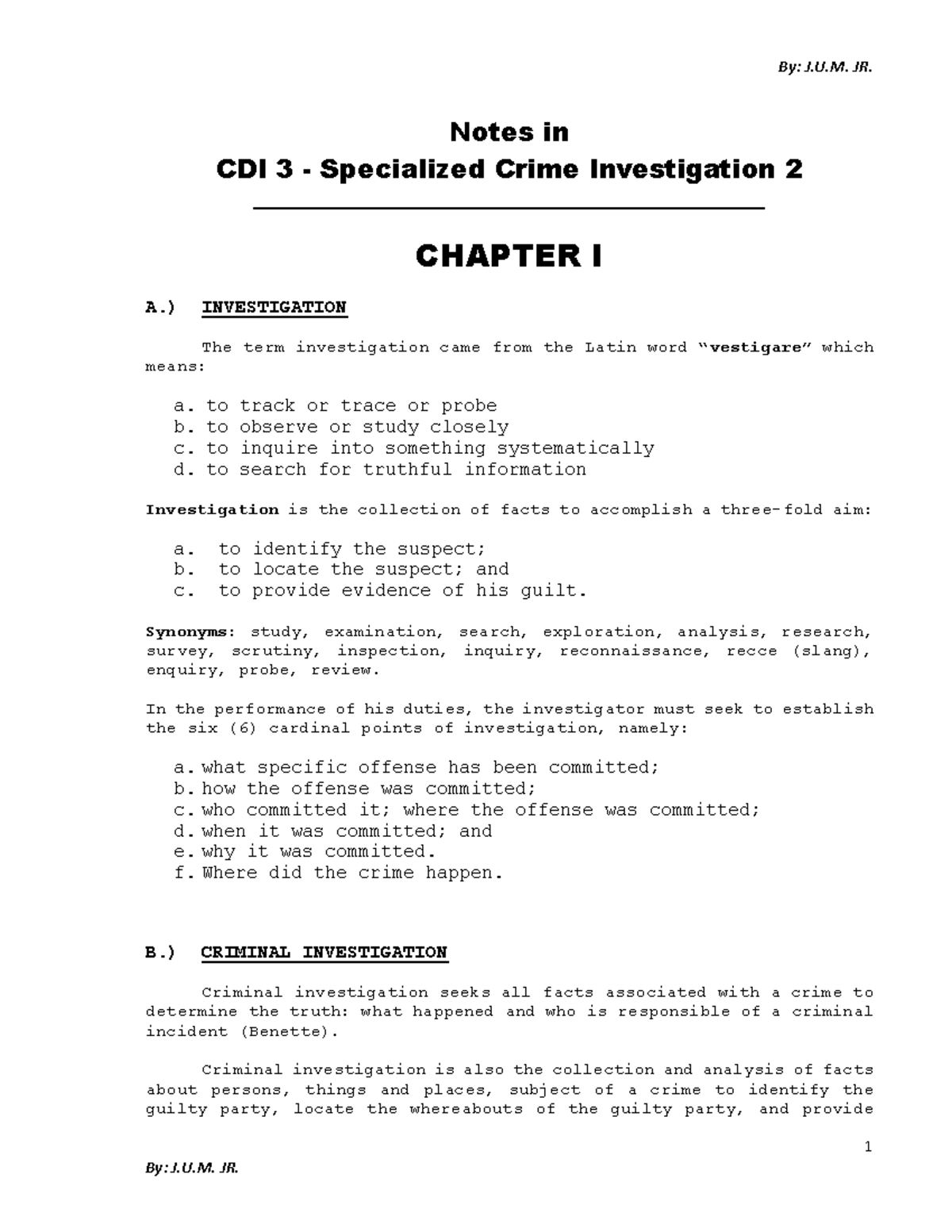CDI 3 - SCI 2 Chapter 1 - General Introduction on Investigation - 1 ...