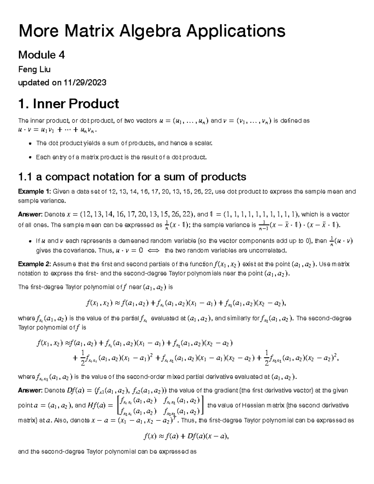 Lecture 10 More Matrix Algebra Applications - More Matrix Algebra ...