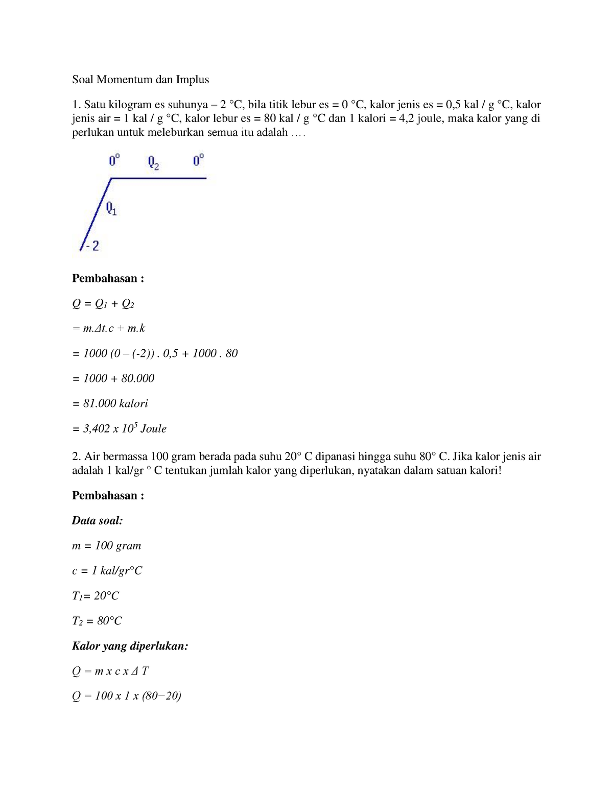 Soal Momentum Dan Implus - Soal Momentum Dan Implus Satu Kilogram Es Suhunya – 2 °C, Bila Titik ...