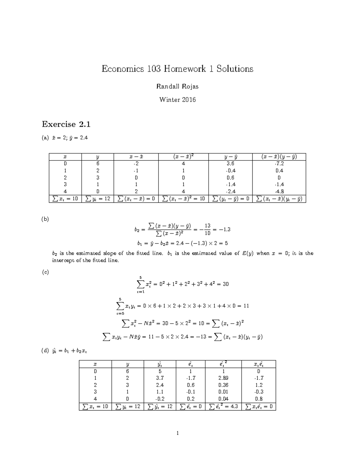 HW1 Solution - Economics 103 Homework 1 Solutions Randall Rojas Winter ...