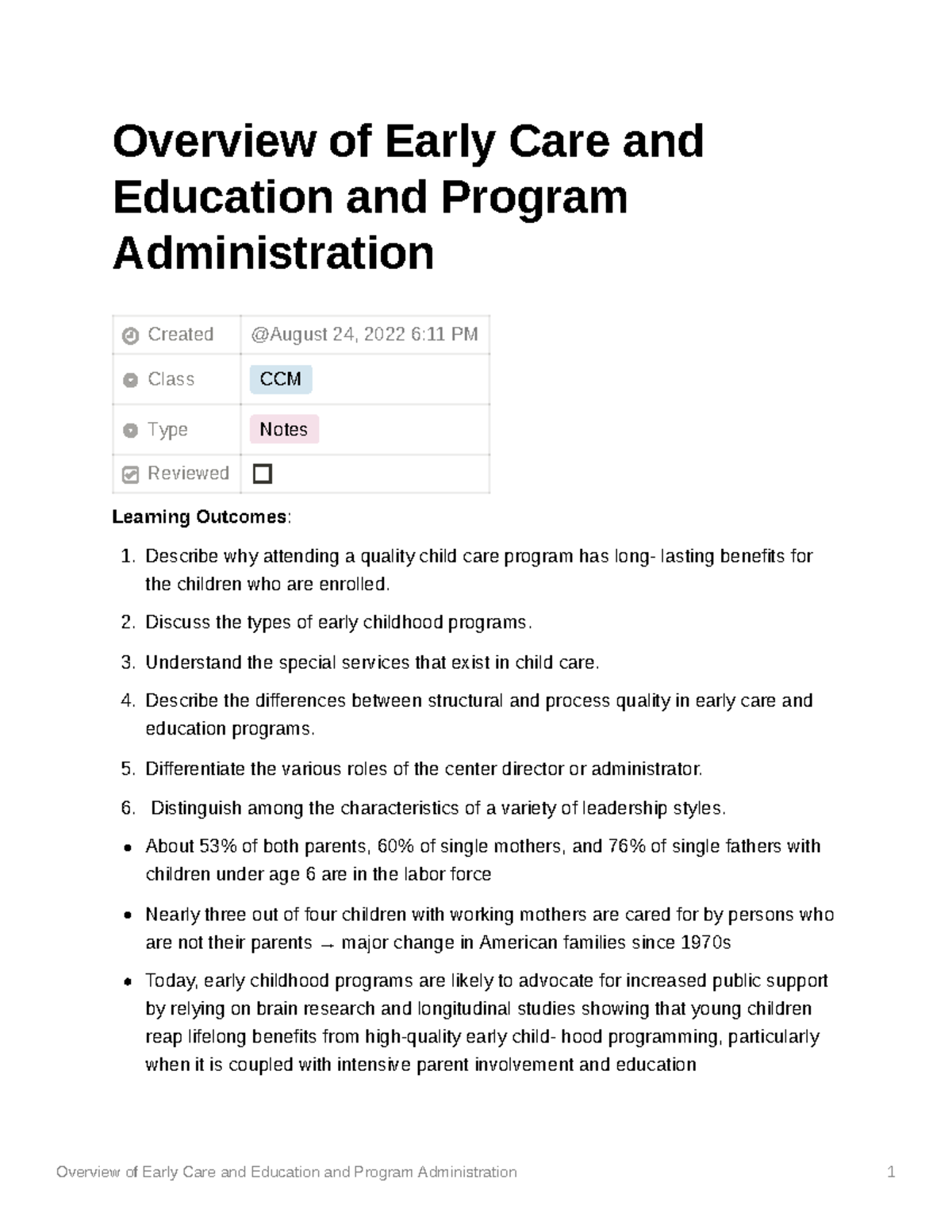 Chapter 1 Overview of Early Care and Education and Program ...