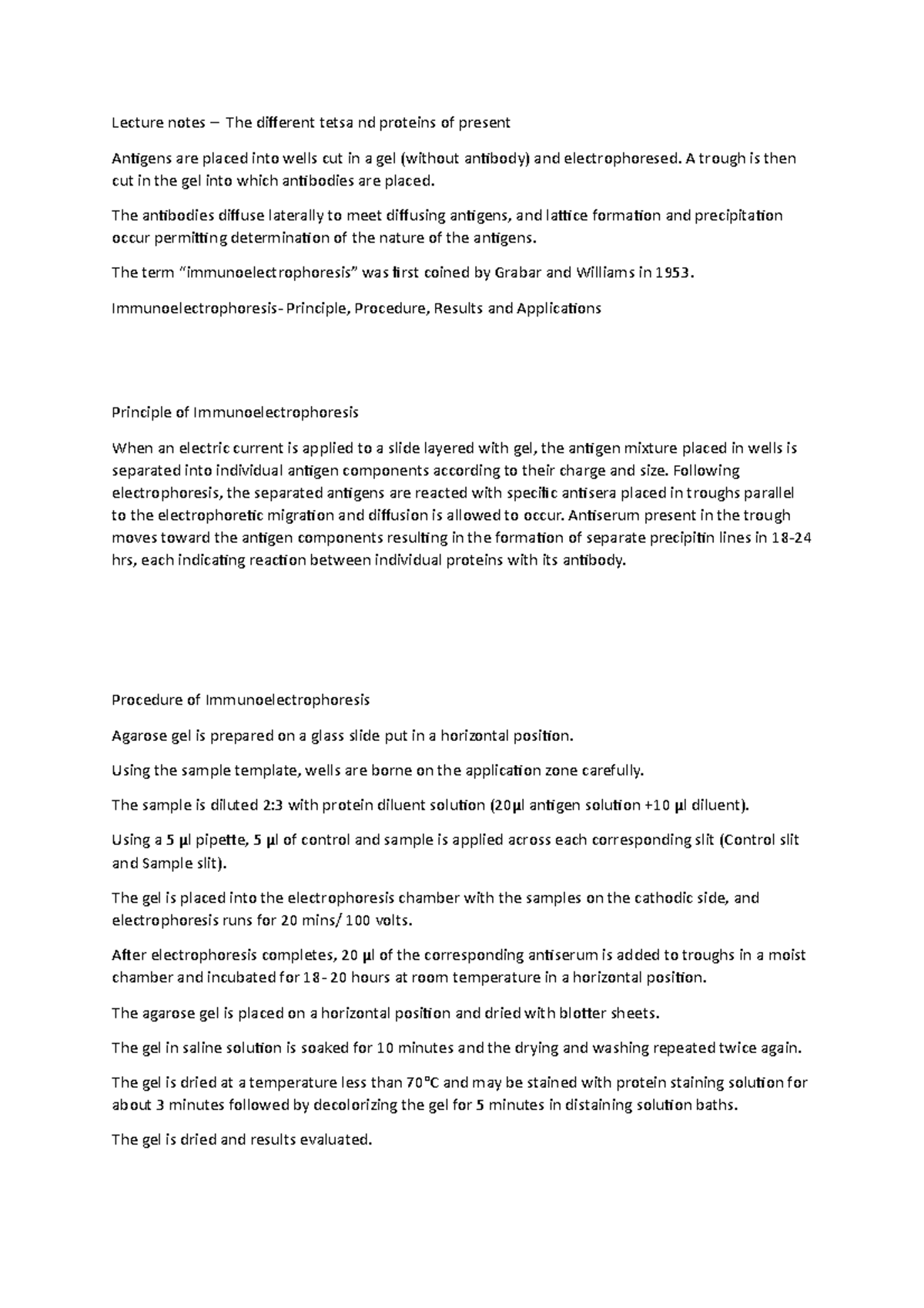 Lecture notes – The different tetsa nd proteins of present - A trough ...