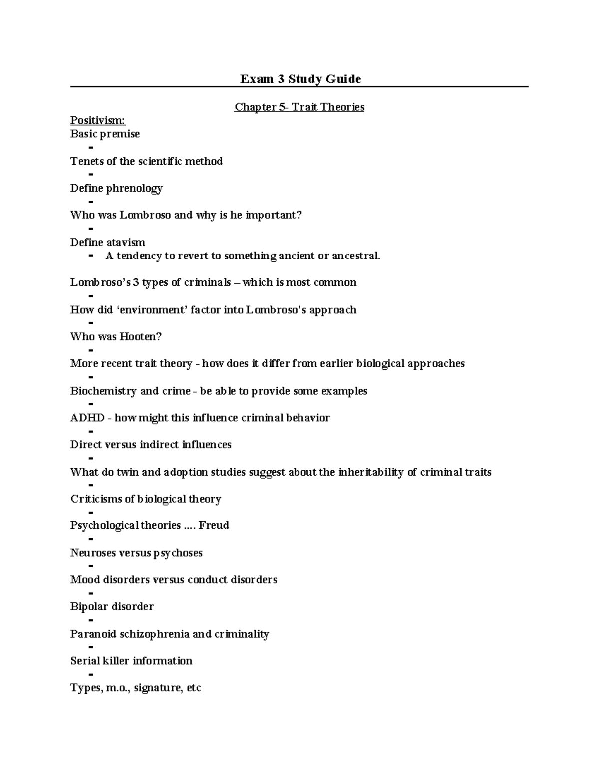 Exam 3 study guide - Chapter 5 - Exam 3 Study Guide Chapter 5- Trait ...