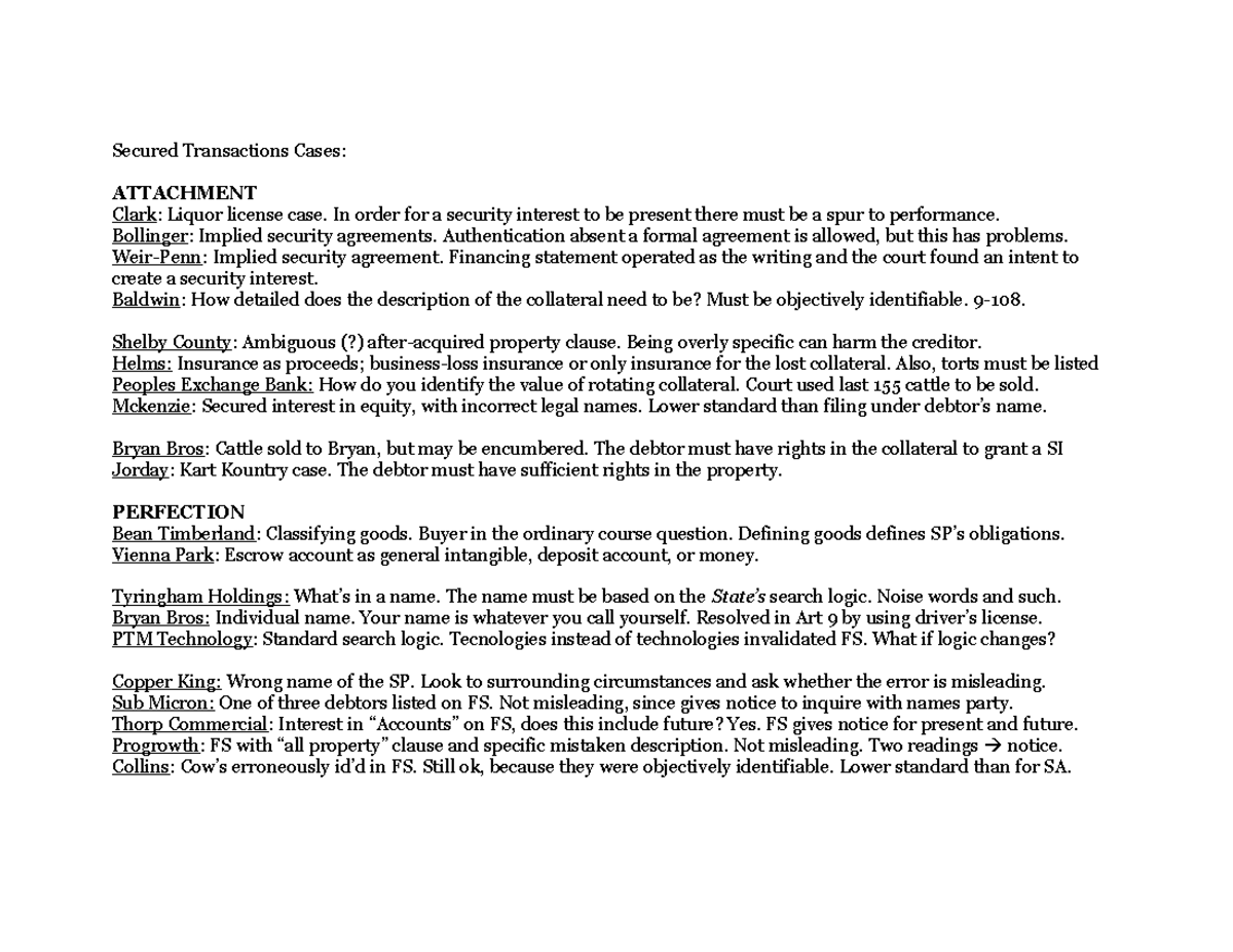 Secured Transactions Cases Secured Transactions Cases ATTACHMENT