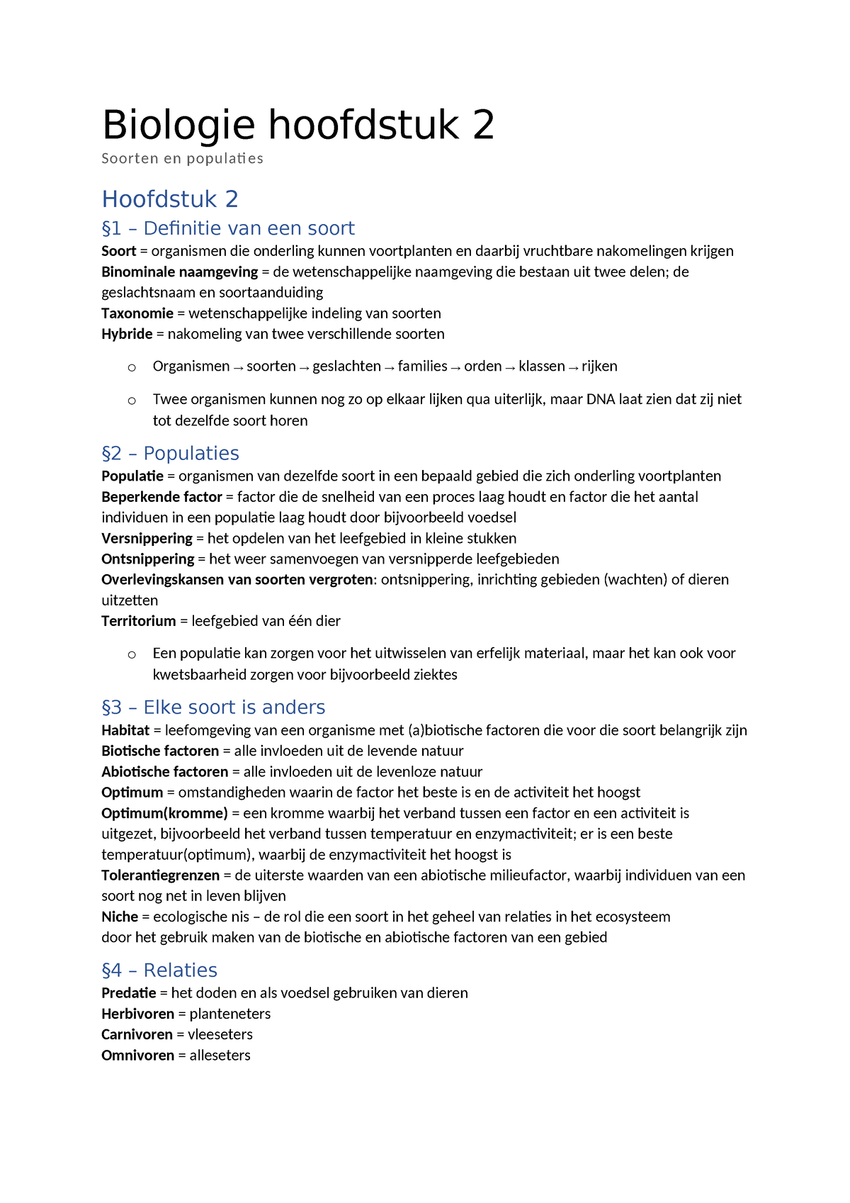 Biologie Hoofdstuk 2 Samenvatting Biologie Hoofdstuk 2 Soorten En Populati Es Hoofdstuk 2 §1 7447