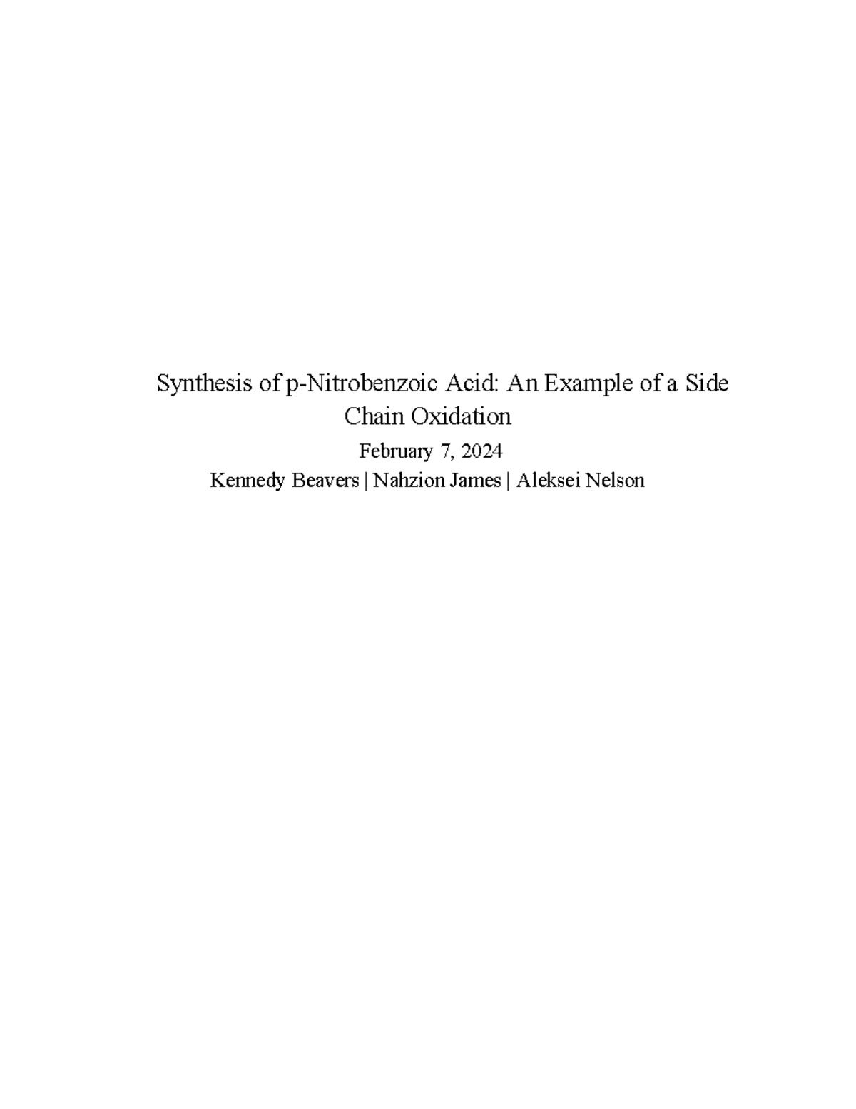 Synthesis of p-Nitrobenzoic Acid An Example of a Side Chain Oxidation ...