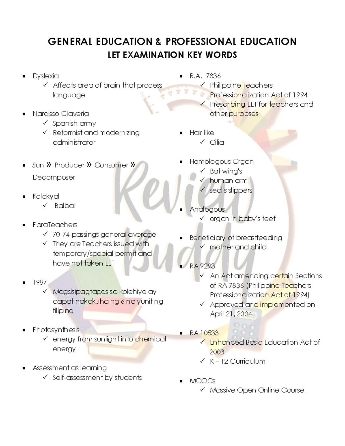 GEN ED AND PROF ED 2022 KEY Words - GENERAL EDUCATION & PROFESSIONAL ...