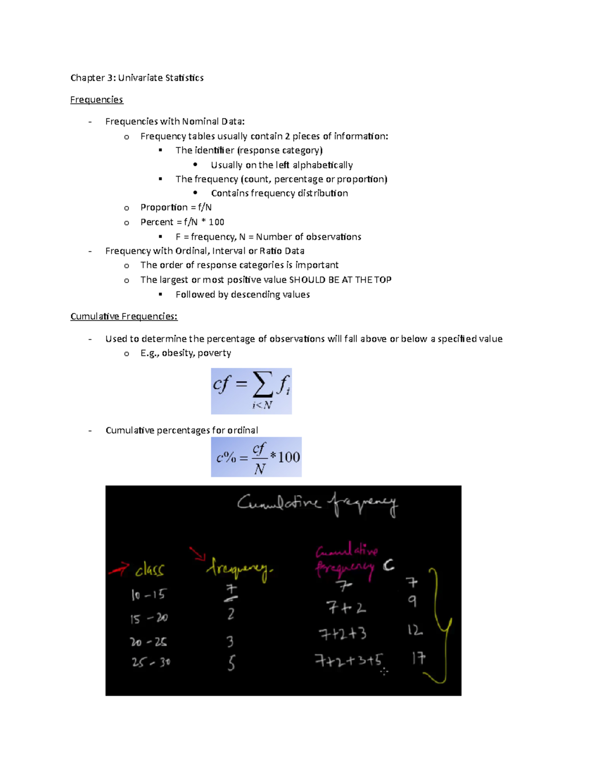 Chapter 3 - Chapter 3: Univariate Statistics Frequencies Frequencies ...