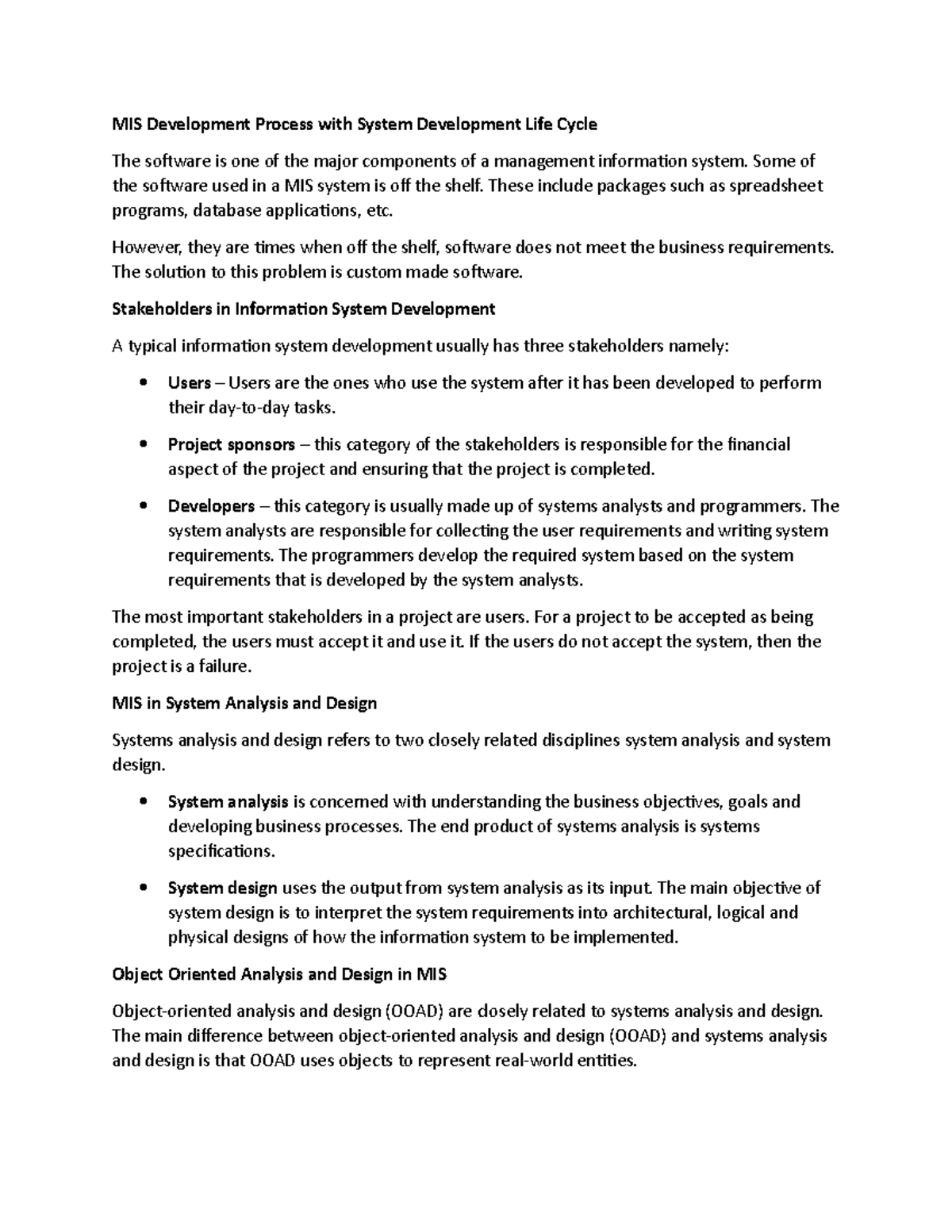MIS Development Process with System Development Life Cycle - Some of ...