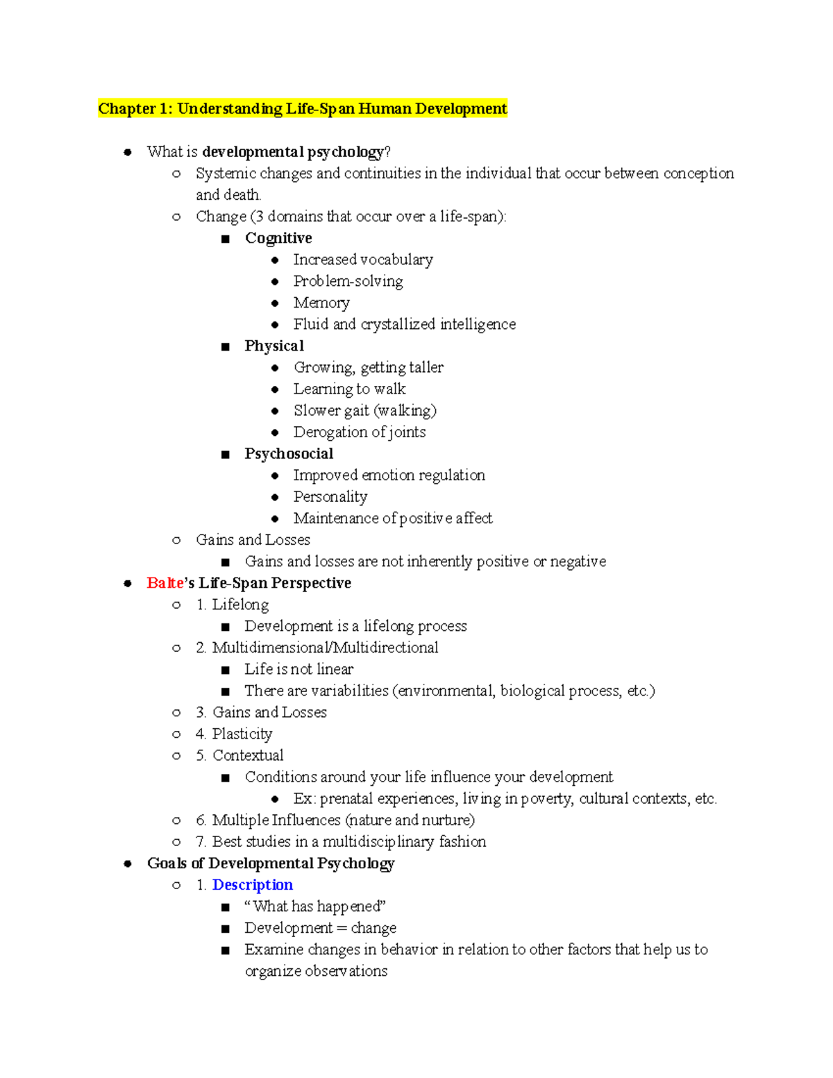 Class Notes - Chapter 1: Understanding Life-Span Human Development What ...