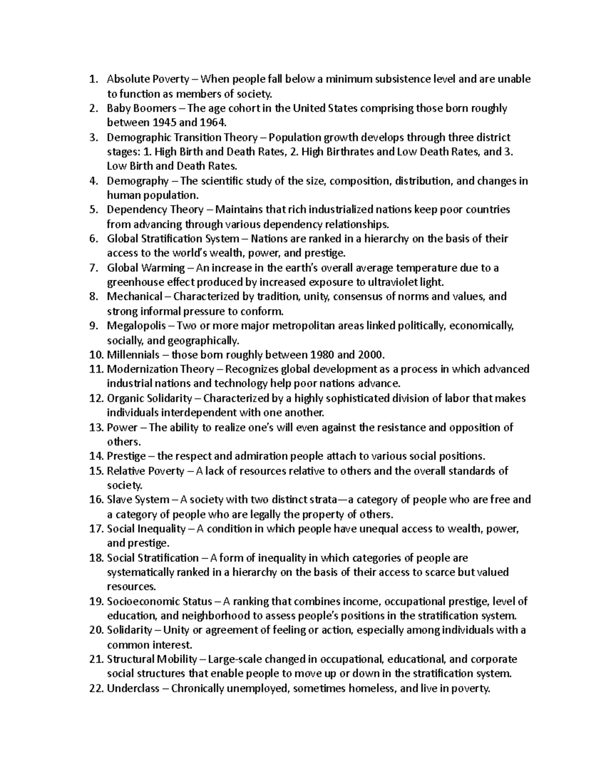 Module 4 - Vocab - Notes - 1. Absolute Poverty When people fall below a ...