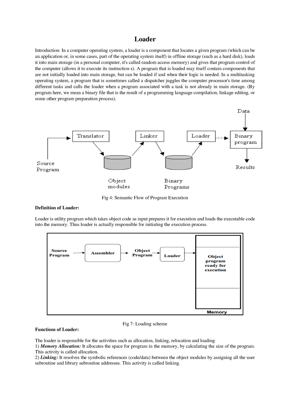 Unit 4 Loader Introduction In a computer operating system a