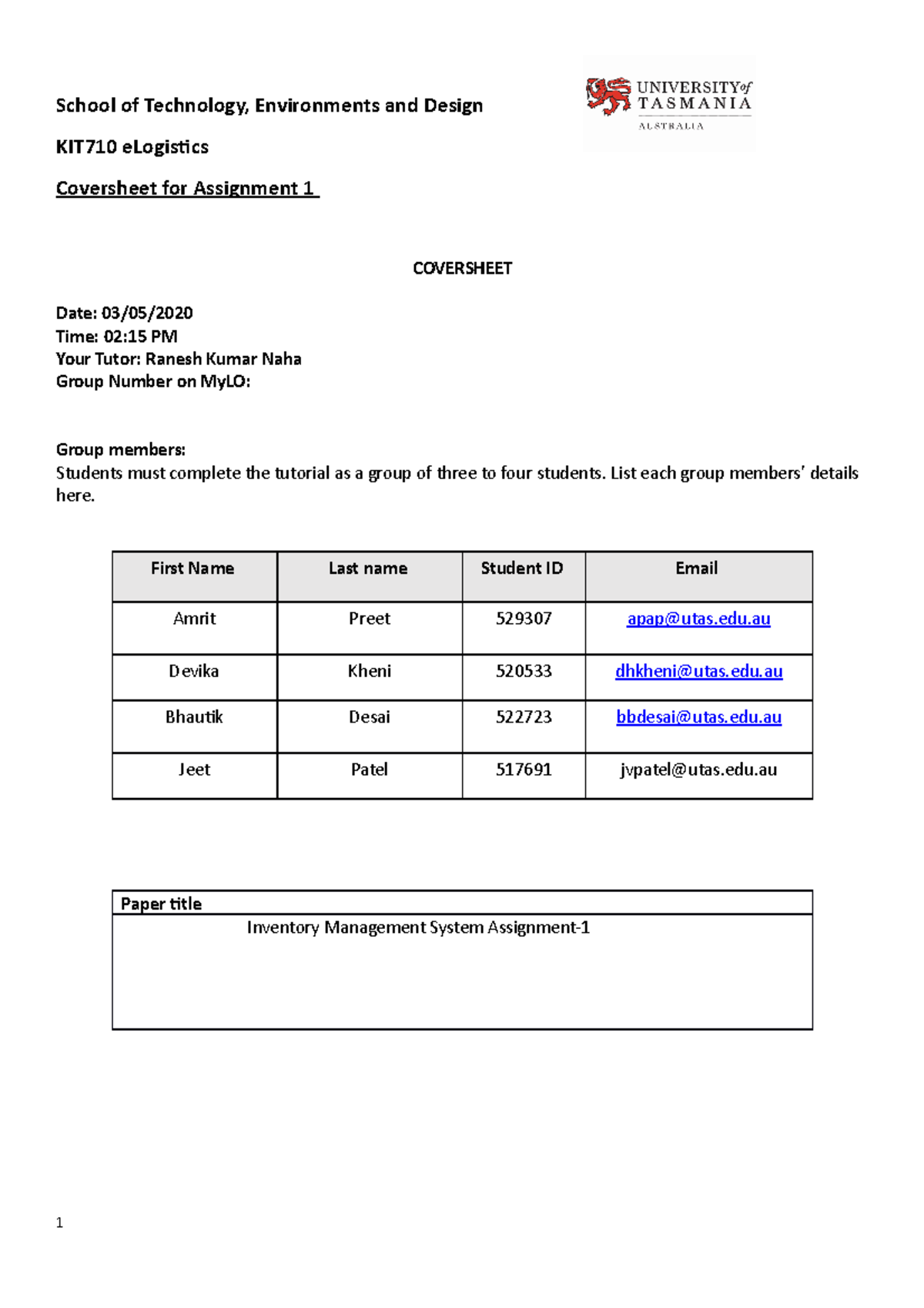 Inventory Management System 13 710 Assignment 1 - School Of Technology ...