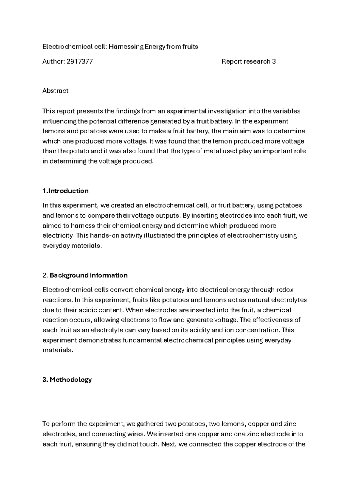 RESEARCH PROJECT ON ELECTROCHEMICAL CELL - Electrochemical cell ...