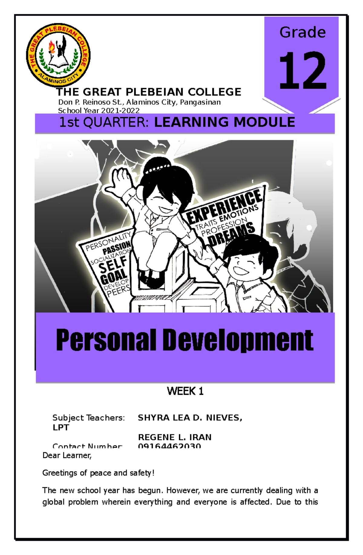 Perdev personal development - ####### Dear Learner, ####### Greetings ...