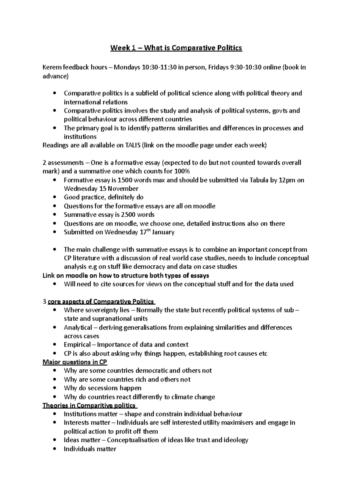 Week 1 - What is Comparitive Politics - Week 1 – What is Comparative ...