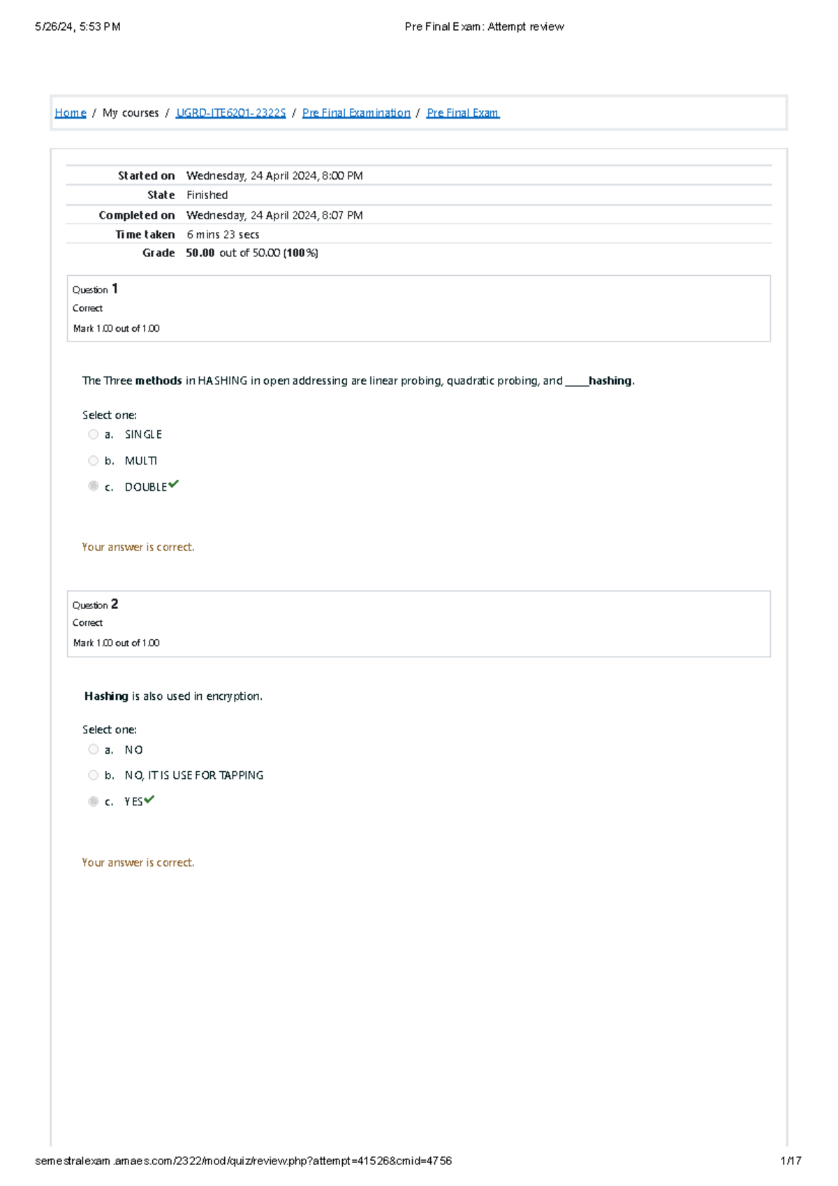 UGRD-ITE6201 Data Structures And Algorithms Pre Final Exam Attempt ...