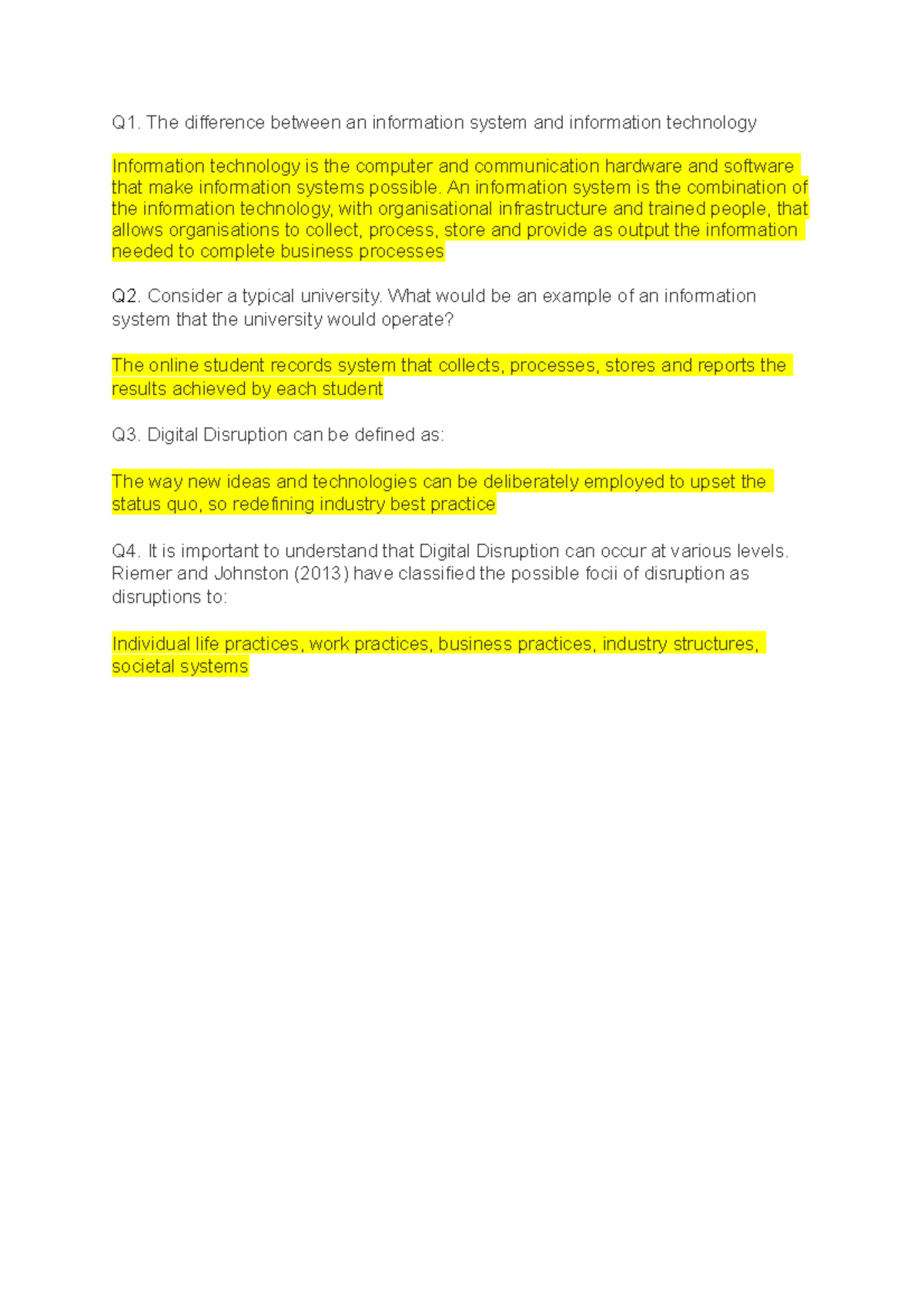 Topic 1 - Lecture notes 1 - Q1. The difference between an information ...