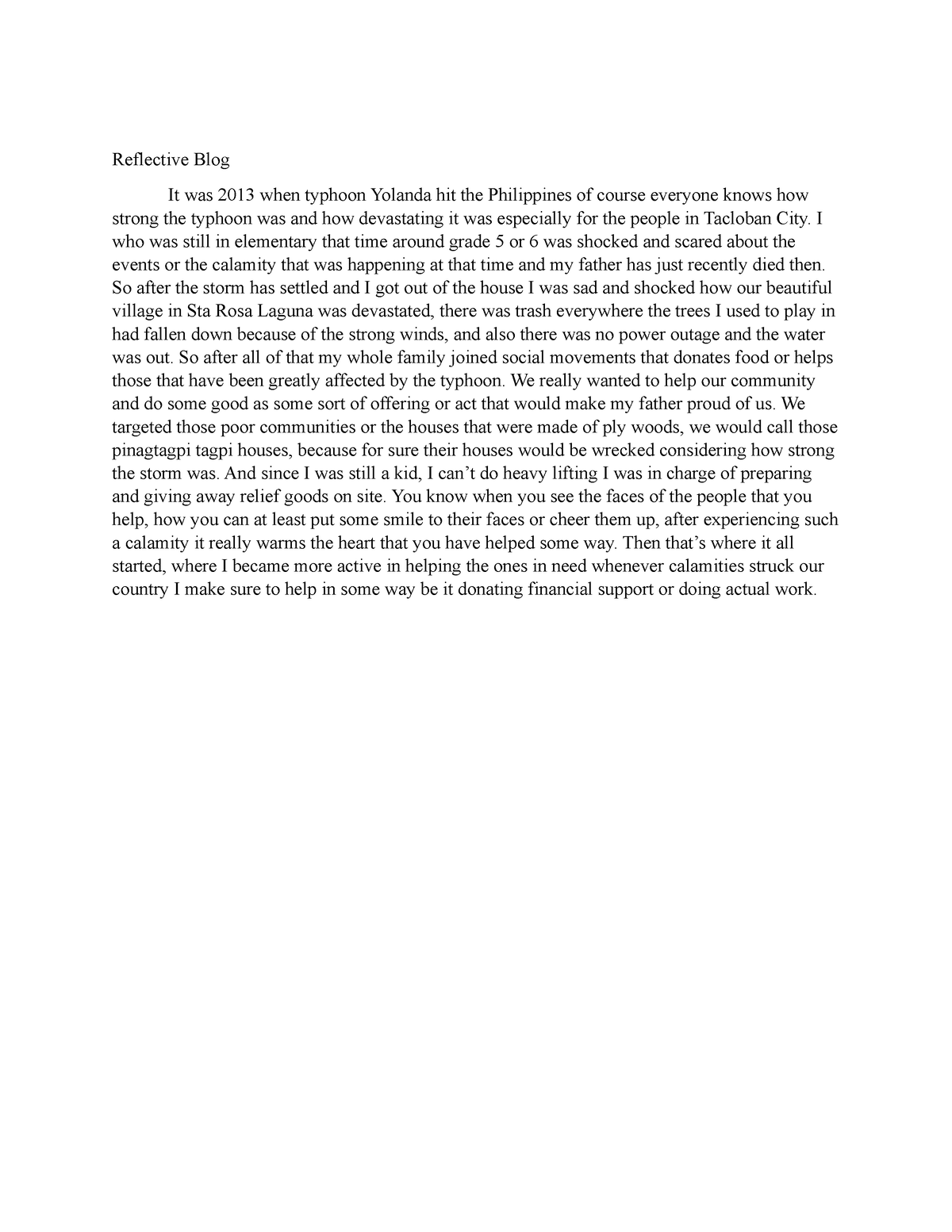 reflection essay about typhoon yolanda