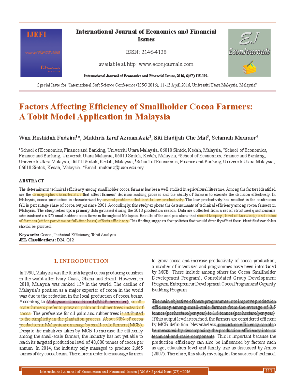 Factors - example article - International Journal of Economics and ...