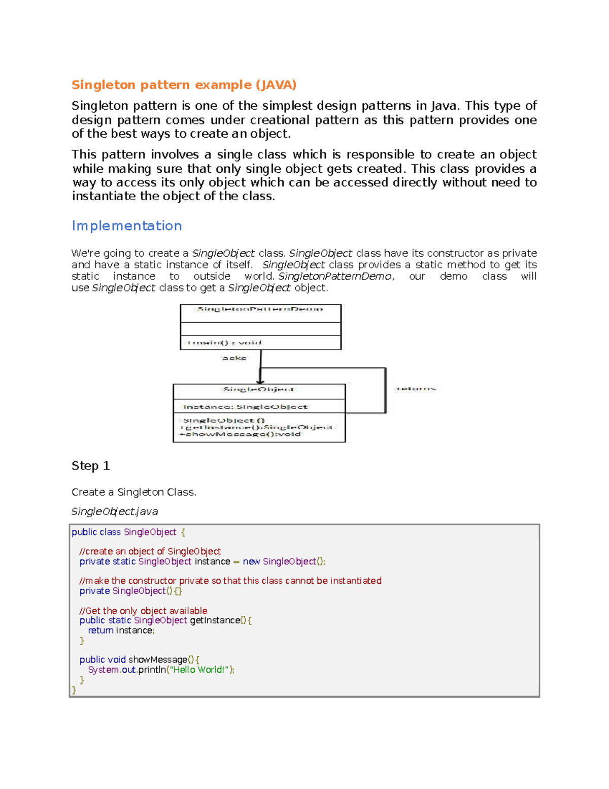 Design pattern ex - DR sara - Singleton pattern example (JAVA ...