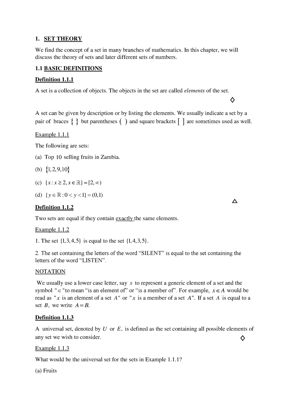 1. SET Theory-1 - 1. SET THEORY We Find The Concept Of A Set In Many ...