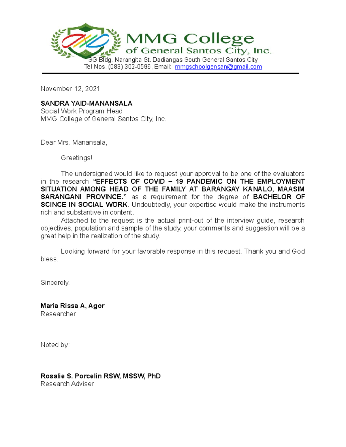 Agorletter - asdasdferfe - Tel Nos. (083) 302-0596, Email ...