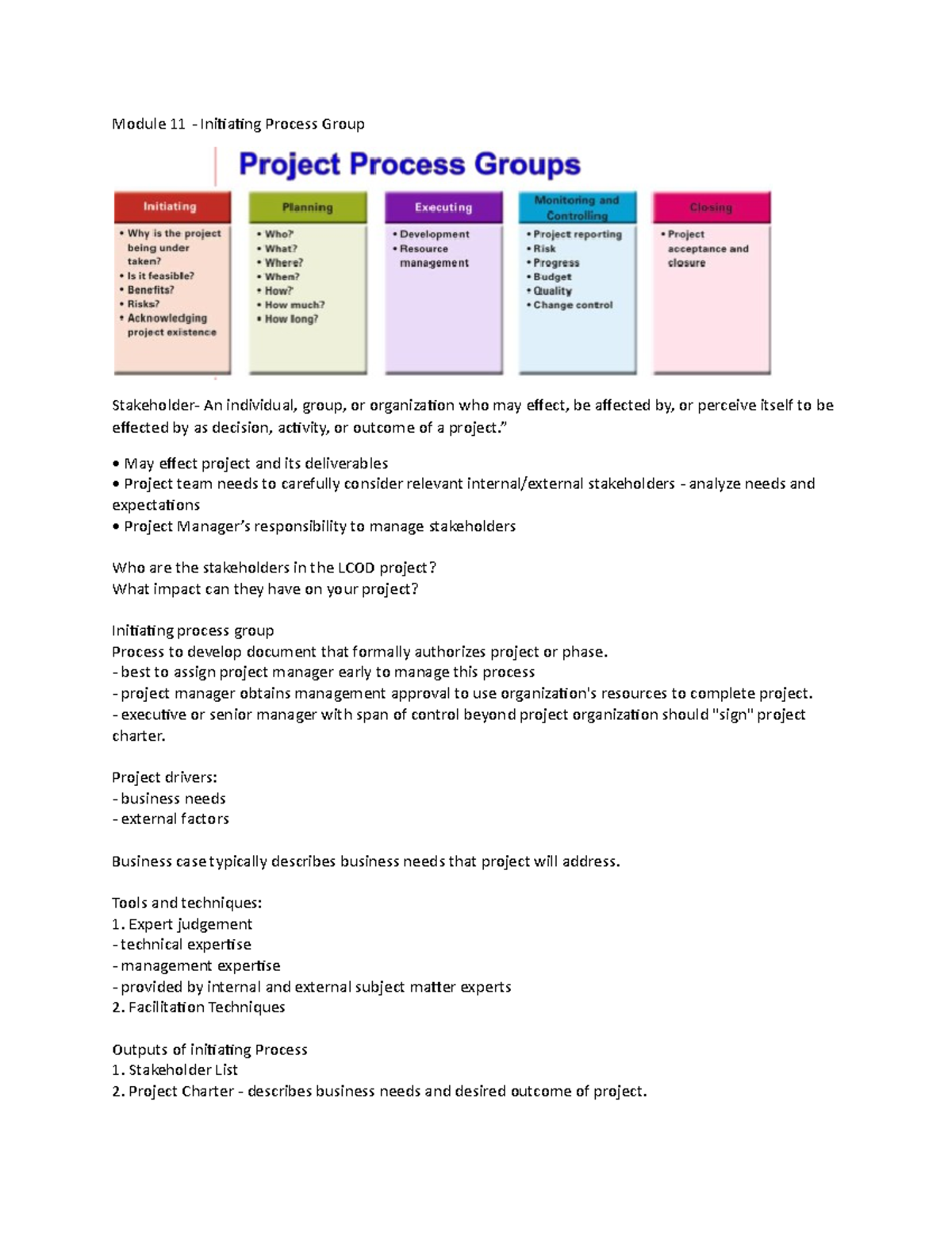 PROJ 3445 initiating - Module 11 - Initiating Process Group Stakeholder ...