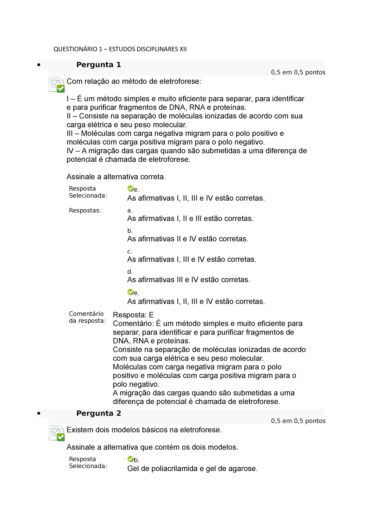 Questionário 1 - Estudos Disciplinares XII - QUESTIONÁRIO 1 – ESTUDOS ...