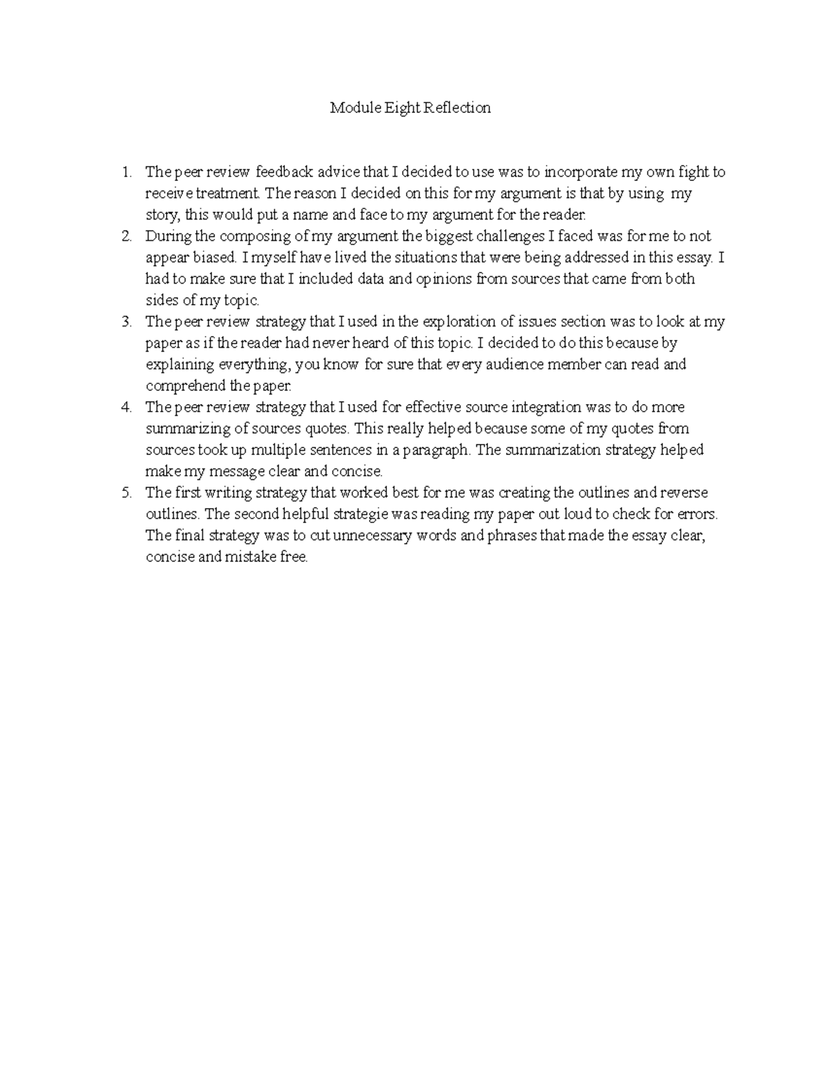 eng 123 Module Coursework Module Six - Module Eight Reflection The peer ...