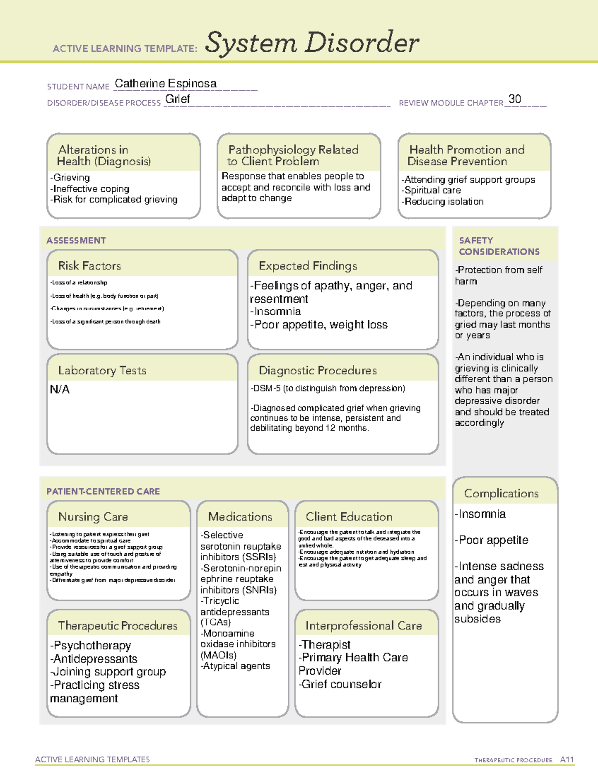 Grief System Disorder ACTIVE LEARNING TEMPLATES THERAPEUTIC PROCEDURE 