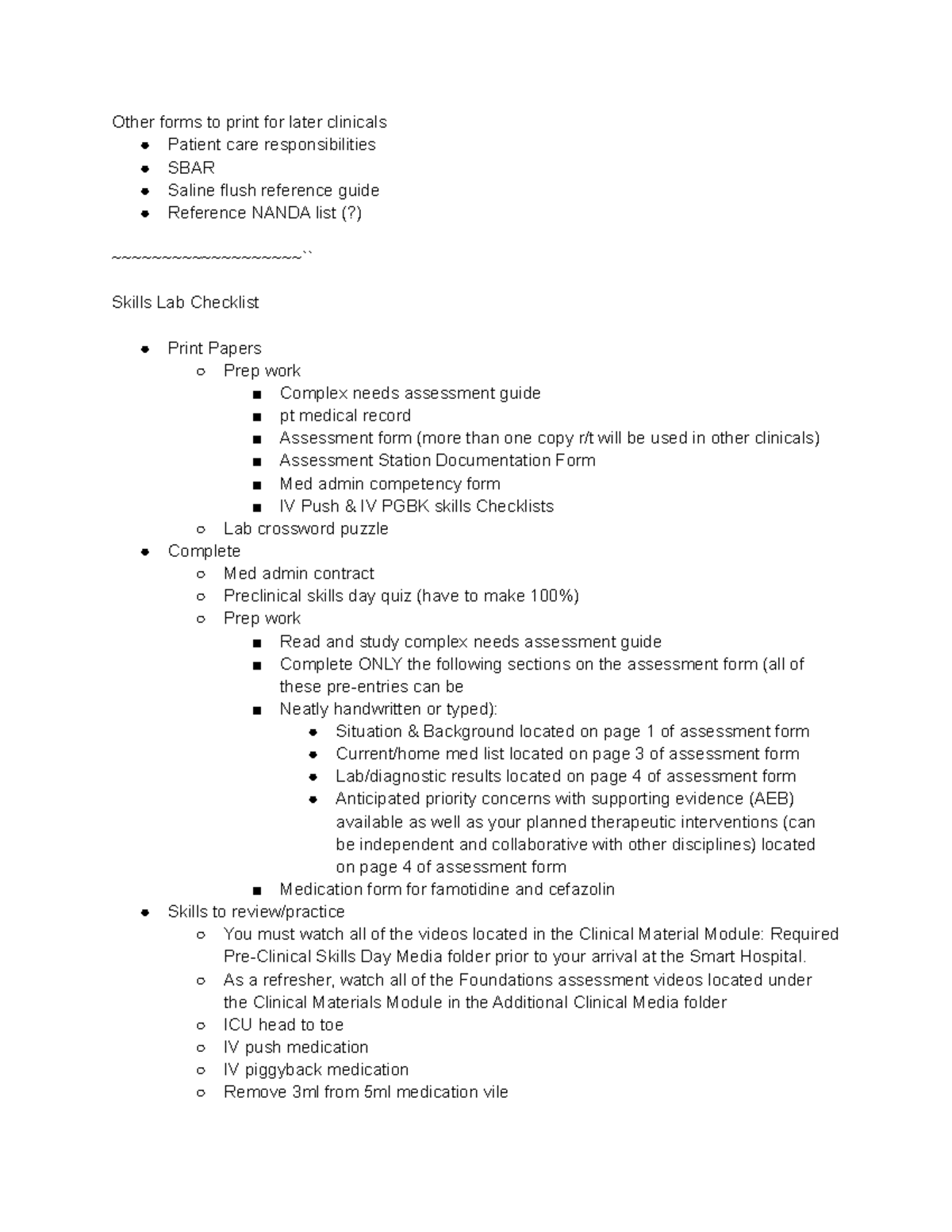 Critical Care Sim Lab Checklist - Other forms to print for later ...