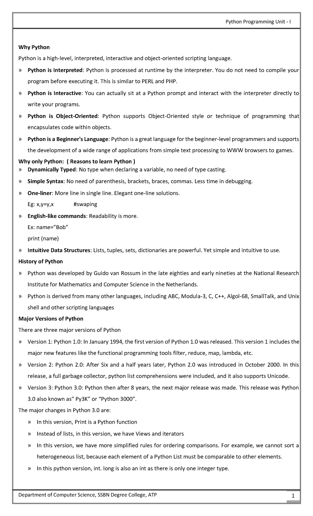 Python DS Unit I - Why Python Python is a high-level, interpreted ...