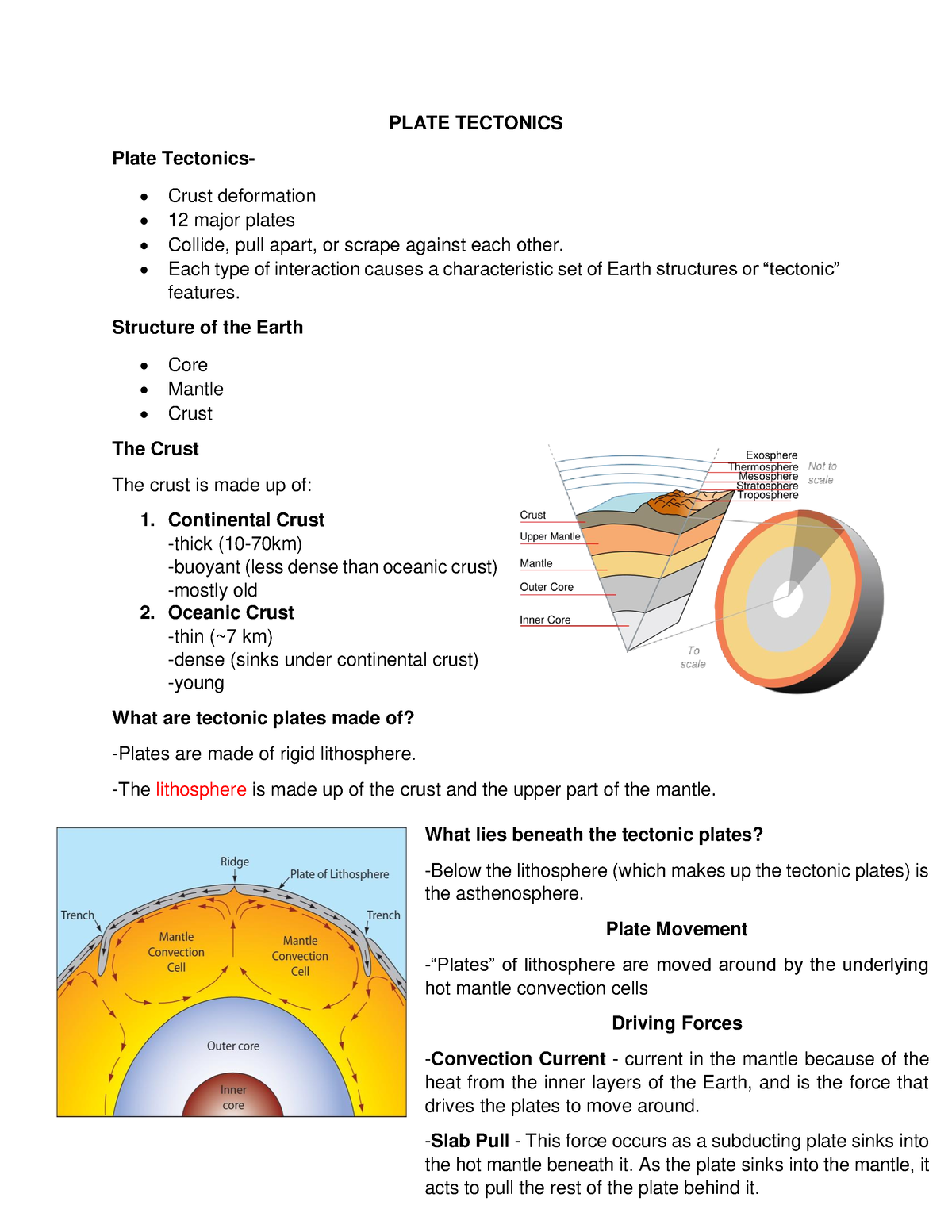 Plate Tectonics Notes - PLATE TECTONICS Plate Tectonics- Crust ...